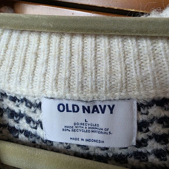 Old Navy Cream Blue Nordic Sweater Size Large Cozy Winter Cottagecore - Picture 5 of 7
